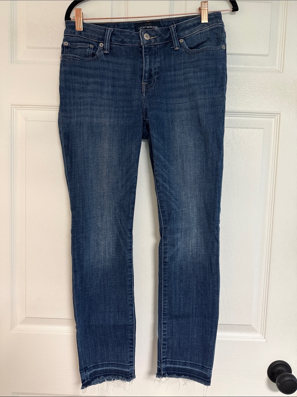 Lucky Brand Straight Leg Distressed Hem Dark Blue Jeans
